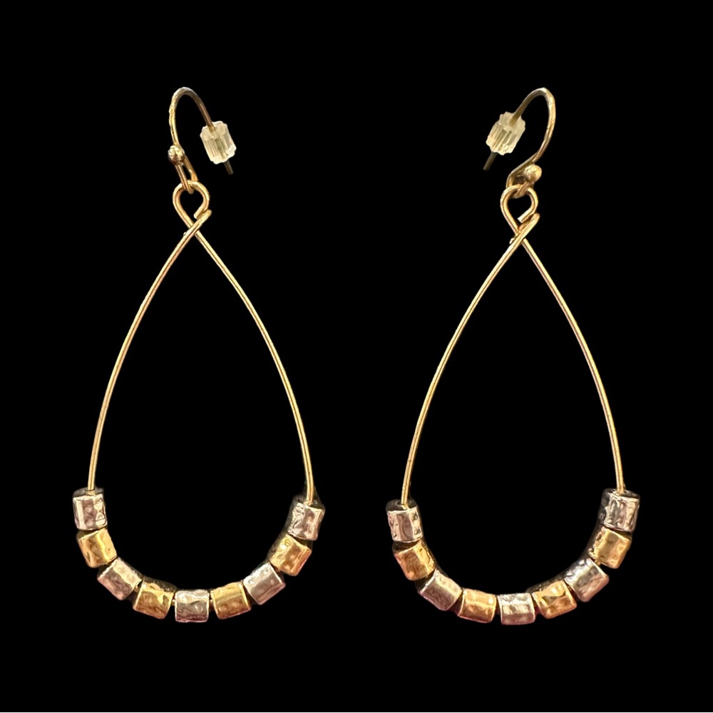 Teardrop Earrings Gold Silver Tone Beaded Hoop